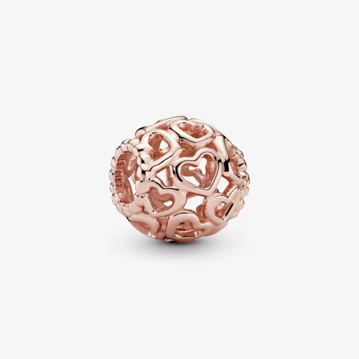 1 Bracelet2 Charms 99 Women Pandora Hearts All Over Charm Rose Gold Plated