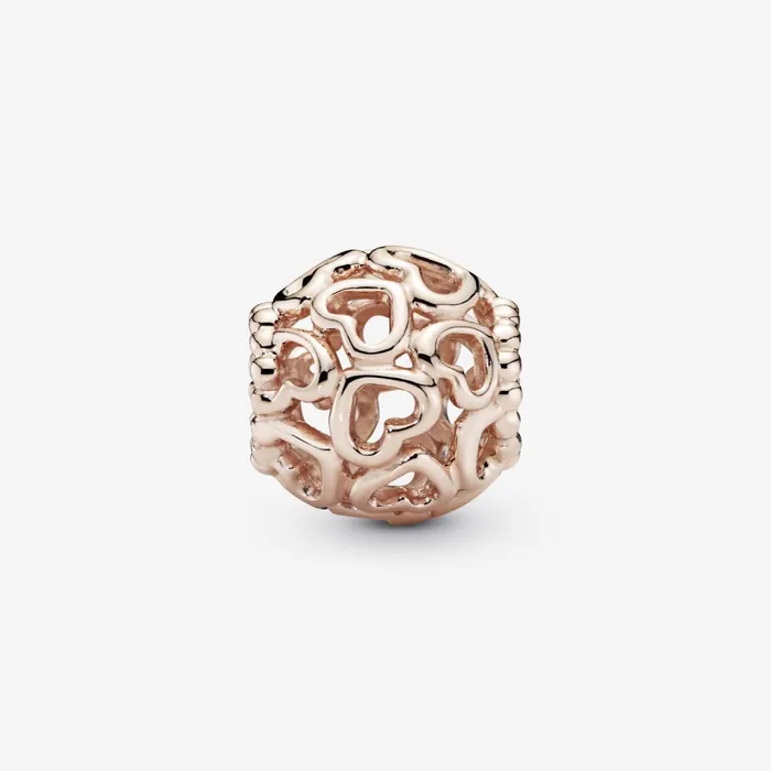 1 Bracelet2 Charms 99 Women Pandora Hearts All Over Charm Rose Gold Plated