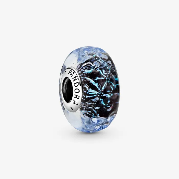 1 Bracelet2 Charms 99 Women Pandora Wavy Dark Blue Murano Glass Ocean Charm Blue