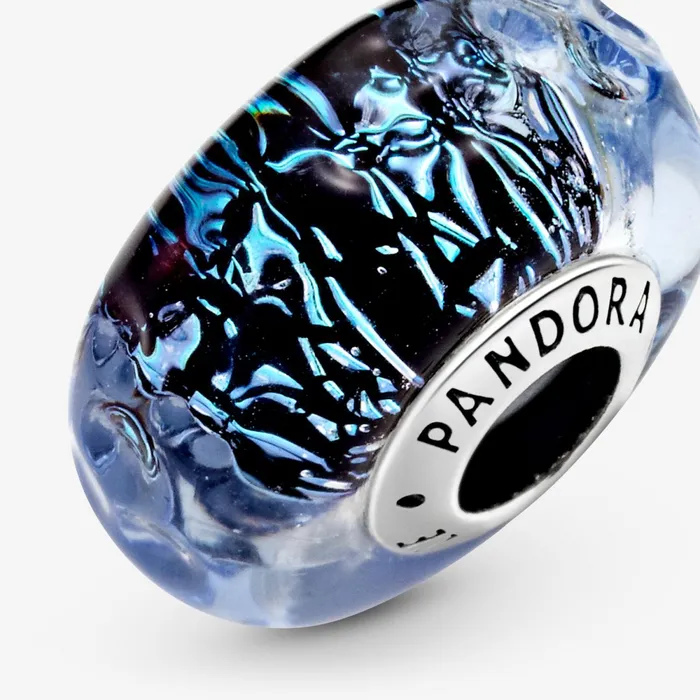 1 Bracelet2 Charms 99 Women Pandora Wavy Dark Blue Murano Glass Ocean Charm Blue