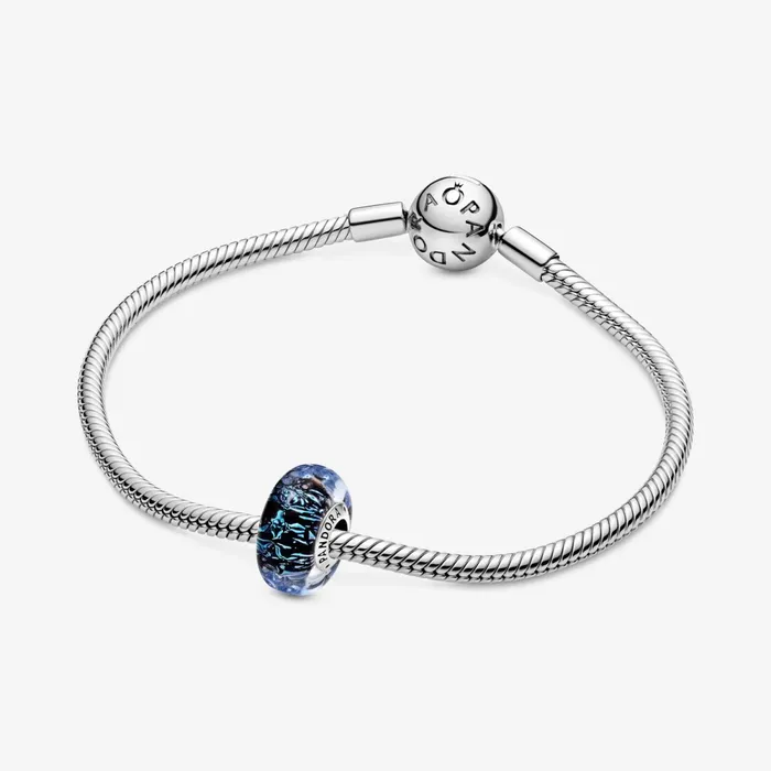 1 Bracelet2 Charms 99 Women Pandora Wavy Dark Blue Murano Glass Ocean Charm Blue