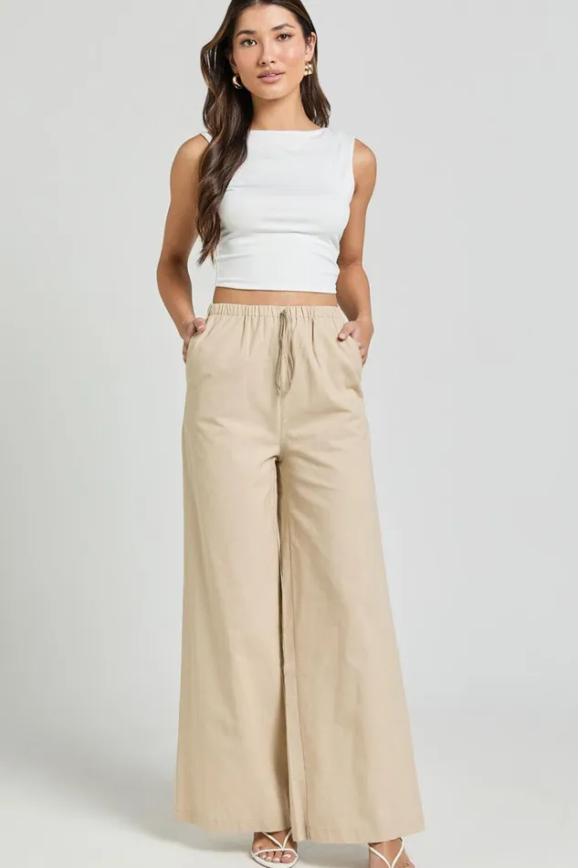 Abbey Pants 8211 Wide Leg Drawstring Linen Look Pants In Natural Women Showpo Conscious