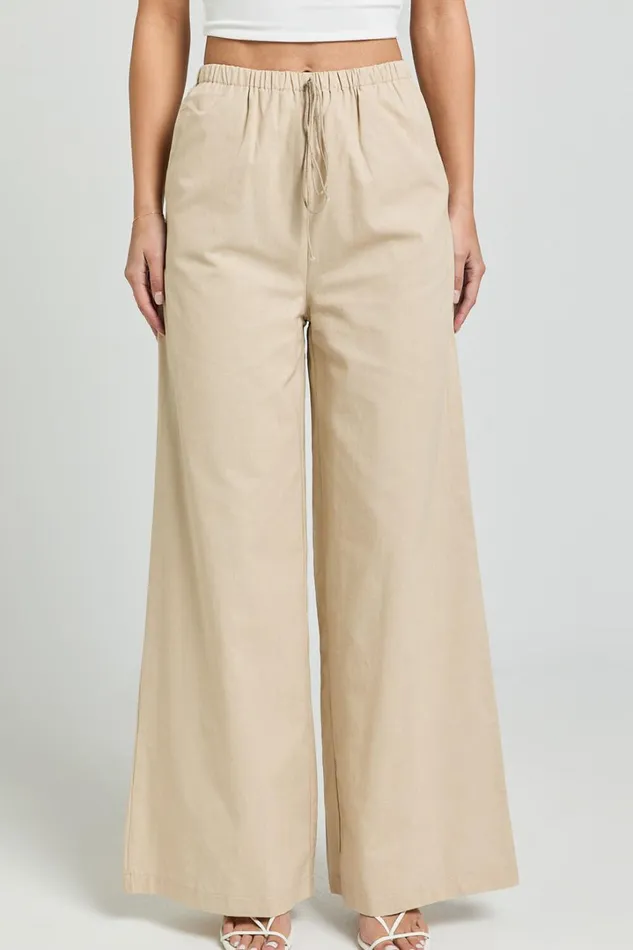 Abbey Pants 8211 Wide Leg Drawstring Linen Look Pants In Natural Women Showpo Conscious