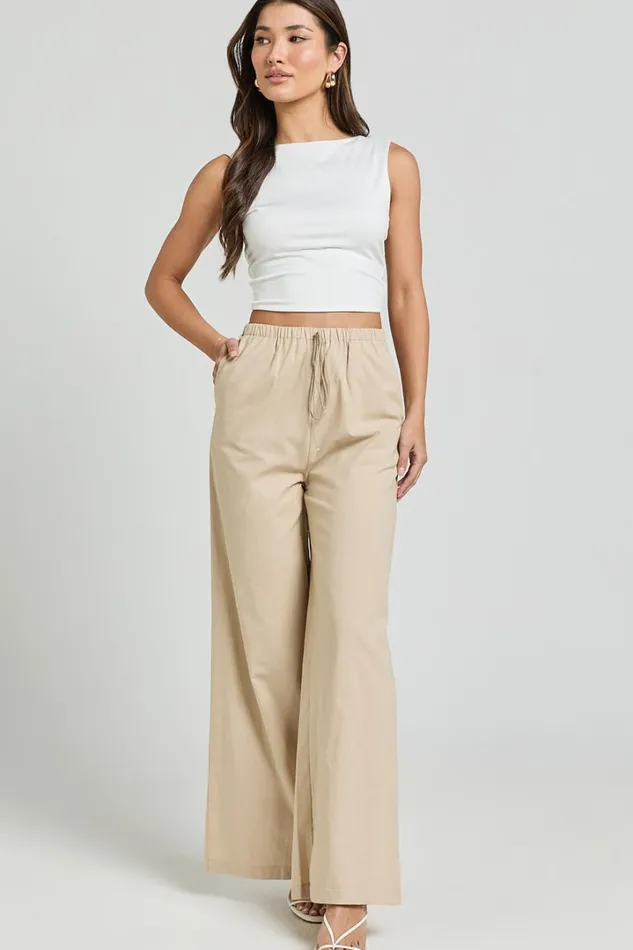 Abbey Pants 8211 Wide Leg Drawstring Linen Look Pants In Natural Women Showpo Conscious