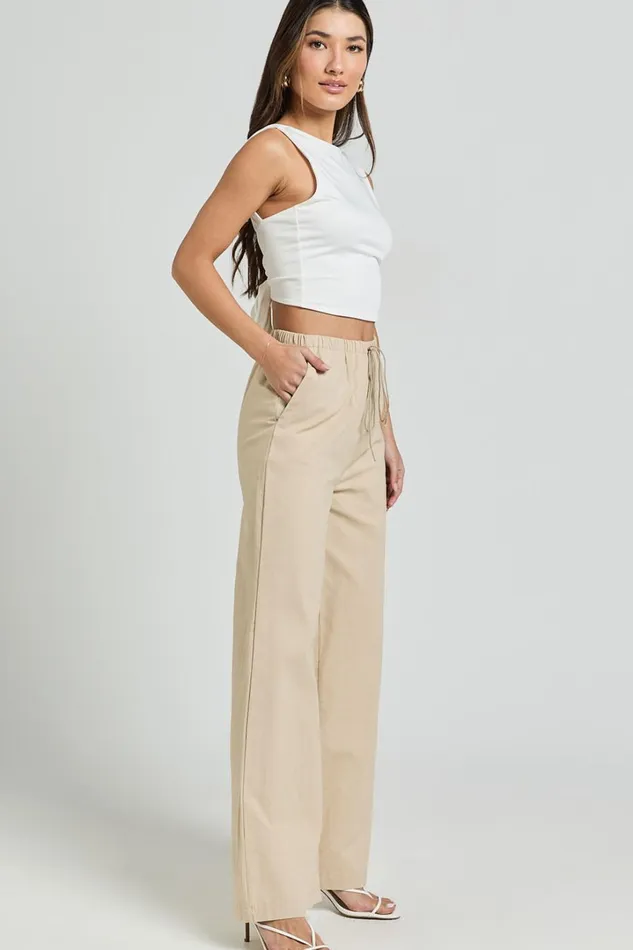 Abbey Pants 8211 Wide Leg Drawstring Linen Look Pants In Natural Women Showpo Conscious