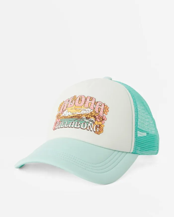 Across Waves Trucker Hat Tropical Blue Women Billabong Hats and Beanies