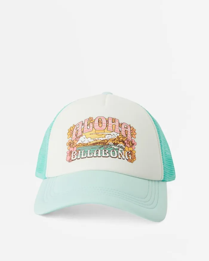 Across Waves Trucker Hat Tropical Blue Women Billabong Hats and Beanies
