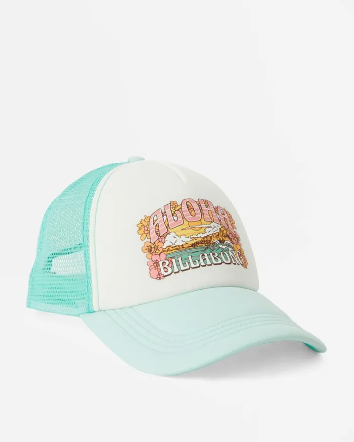 Across Waves Trucker Hat Tropical Blue Women Billabong Hats and Beanies