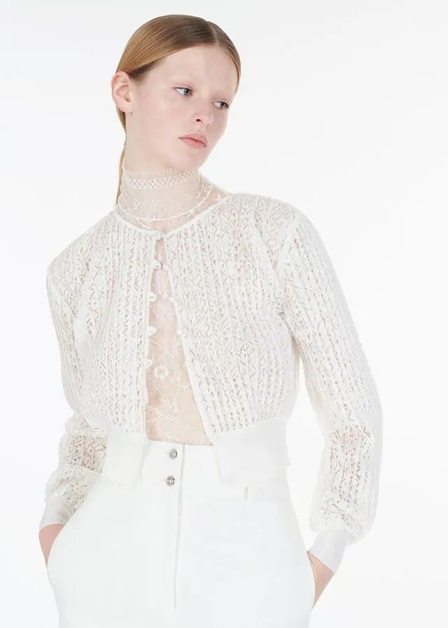 Adam Lippes Cuello Alto En Encaje Chantilly Marfil Womens Tops