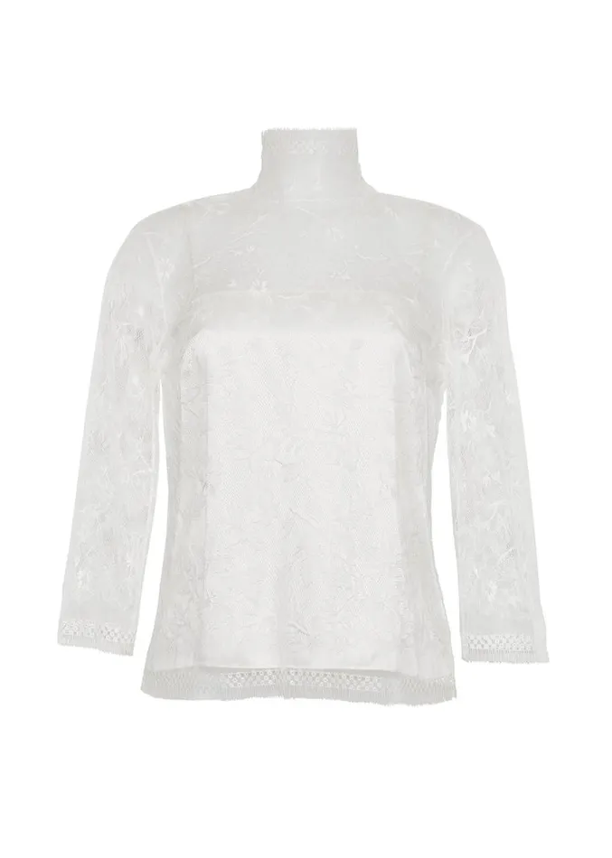 Adam Lippes Cuello Alto En Encaje Chantilly Marfil Womens Tops