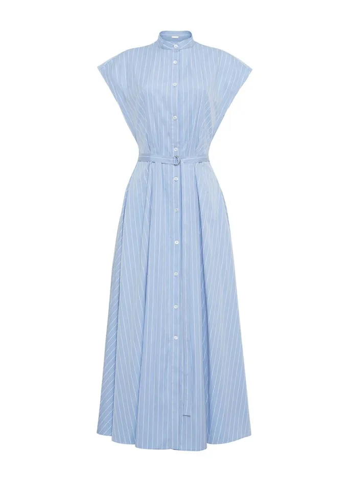 Adam Lippes Dejeuner Dress Pale Bluewhite Womens Dresses