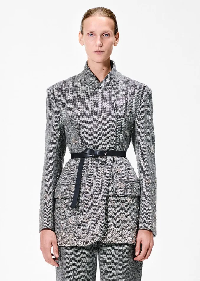 Adam Lippes Embroidered Tux Jacket Blackivory Womens Coats and Jackets