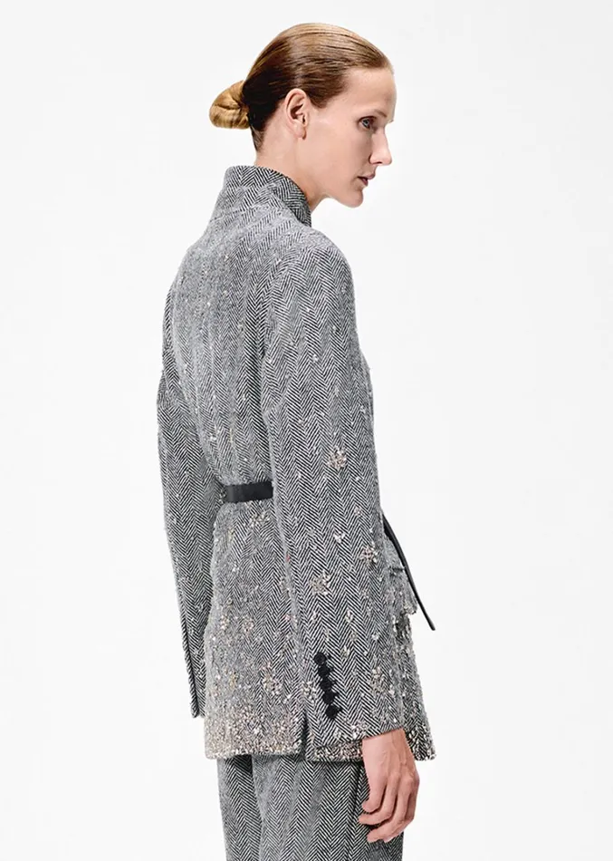 Adam Lippes Embroidered Tux Jacket Blackivory Womens Coats and Jackets