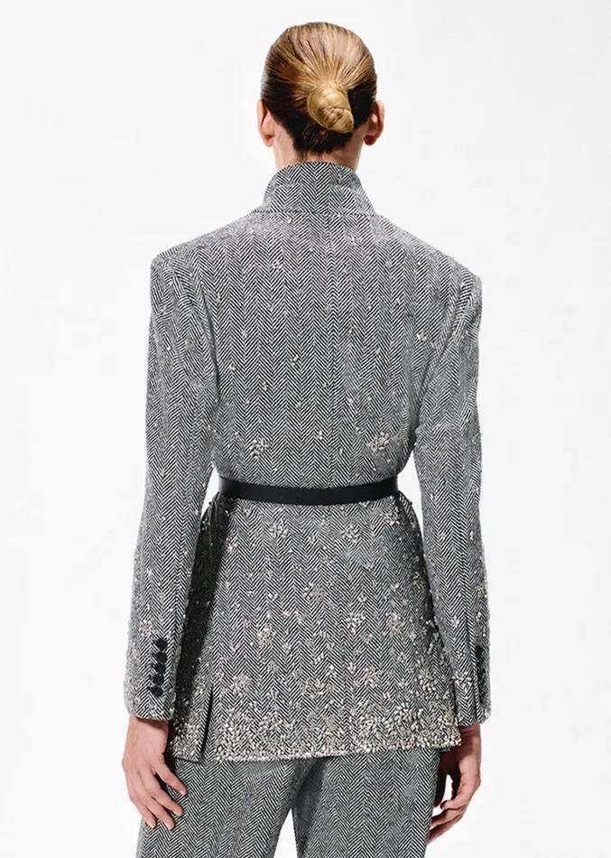 Adam Lippes Embroidered Tux Jacket Blackivory Womens Coats and Jackets
