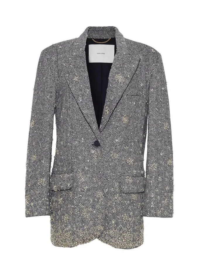 Adam Lippes Embroidered Tux Jacket Blackivory Womens Coats and Jackets
