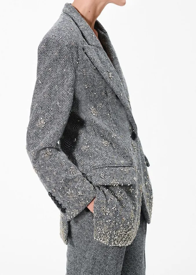 Adam Lippes Embroidered Tux Jacket Blackivory Womens Coats and Jackets
