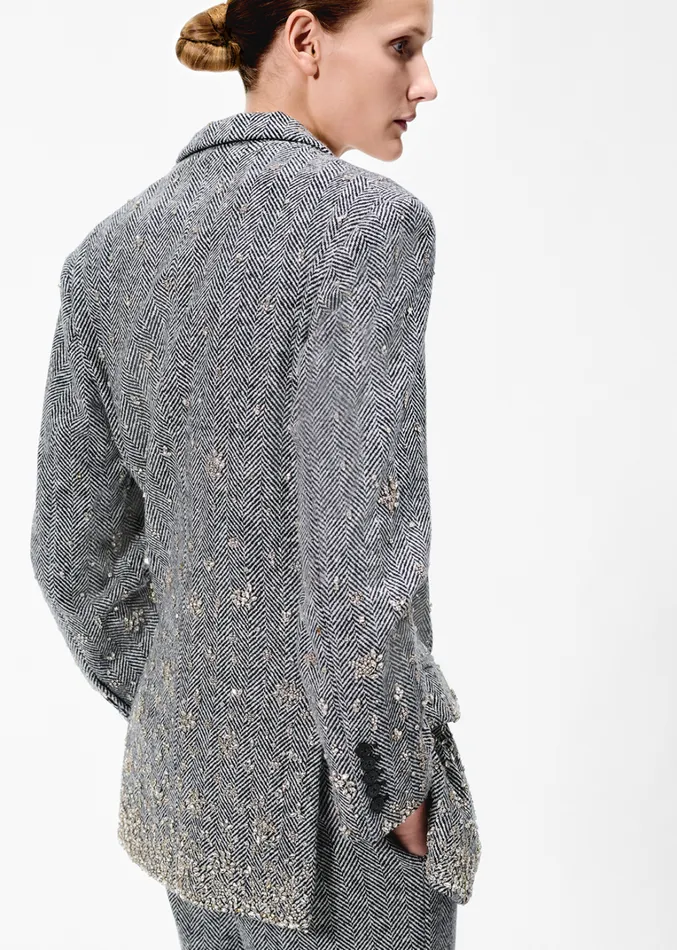 Adam Lippes Embroidered Tux Jacket Blackivory Womens Coats and Jackets