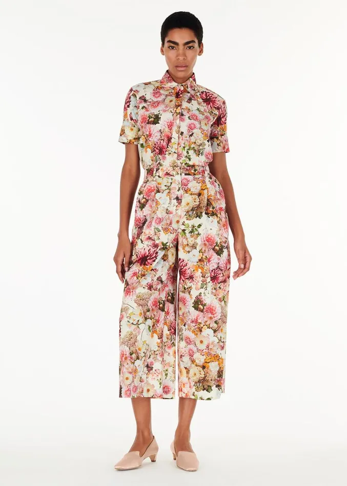 Adam Lippes Printed Poplin Culotte Cream Multi Womens Pants