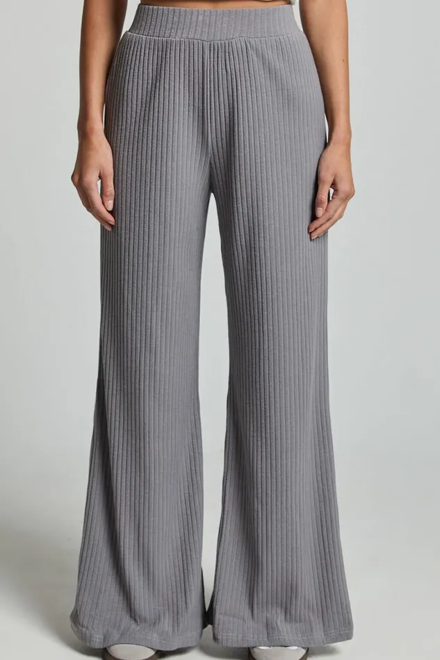 Adriana Pants 8211 Ribbed High Waist Wide Leg Pants In Slate Grey Women Showpo Curve Clothes