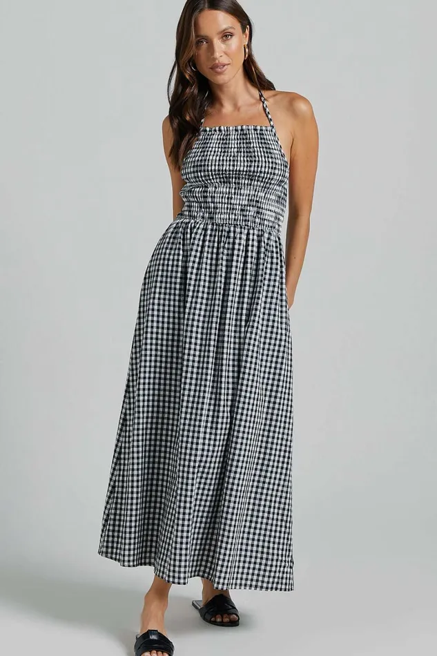 Aimie Midi Dress 8211 Strappy Halter Neck Shirred Top In White Check Women Showpo Curve Clothes Aimie Midi Dress 8211 Strappy Halter Neck Shirred Top In White Check Women Showpo Curve Clothes