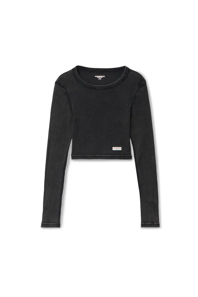 Alexander Wang Bodywear Cropped LongSleeve Tee In Ribbed Cotton