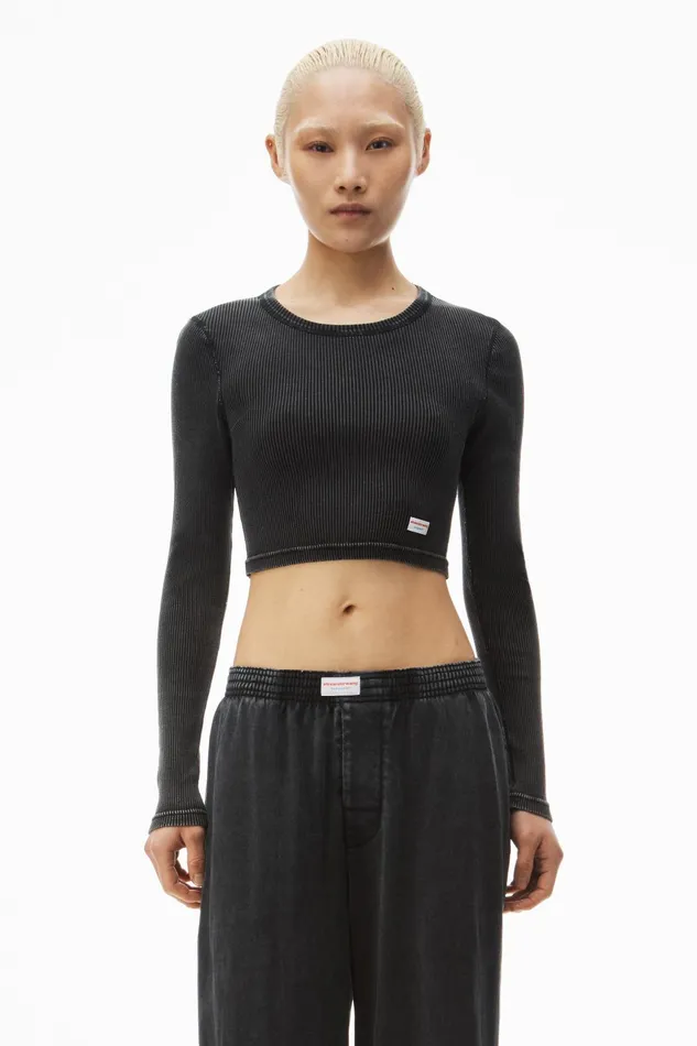 Alexander Wang Bodywear Cropped LongSleeve Tee In Ribbed Cotton