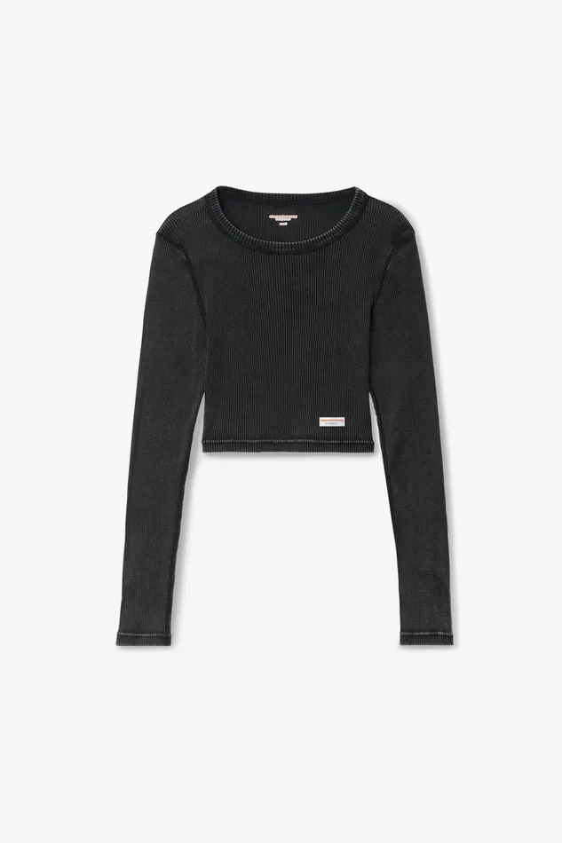 Alexander Wang Bodywear Cropped LongSleeve Tee In Ribbed Cotton
