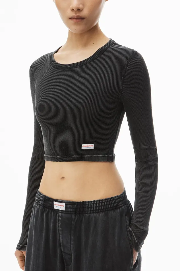 Alexander Wang Bodywear Cropped LongSleeve Tee In Ribbed Cotton