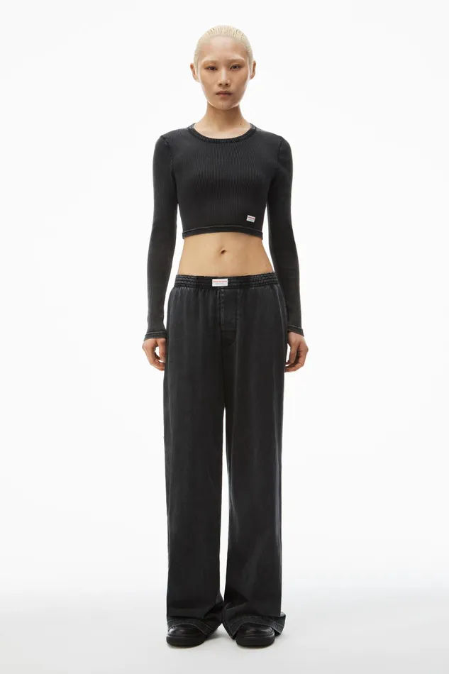 Alexander Wang Bodywear Cropped LongSleeve Tee In Ribbed Cotton