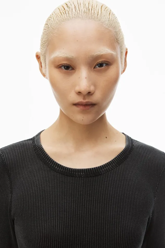 Alexander Wang Bodywear Cropped LongSleeve Tee In Ribbed Cotton