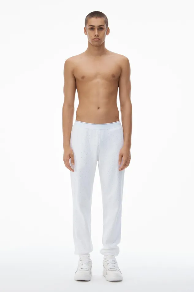 Alexander Wang Bodywear Crystal Hotfix Jogger Pant In Waffle Knit