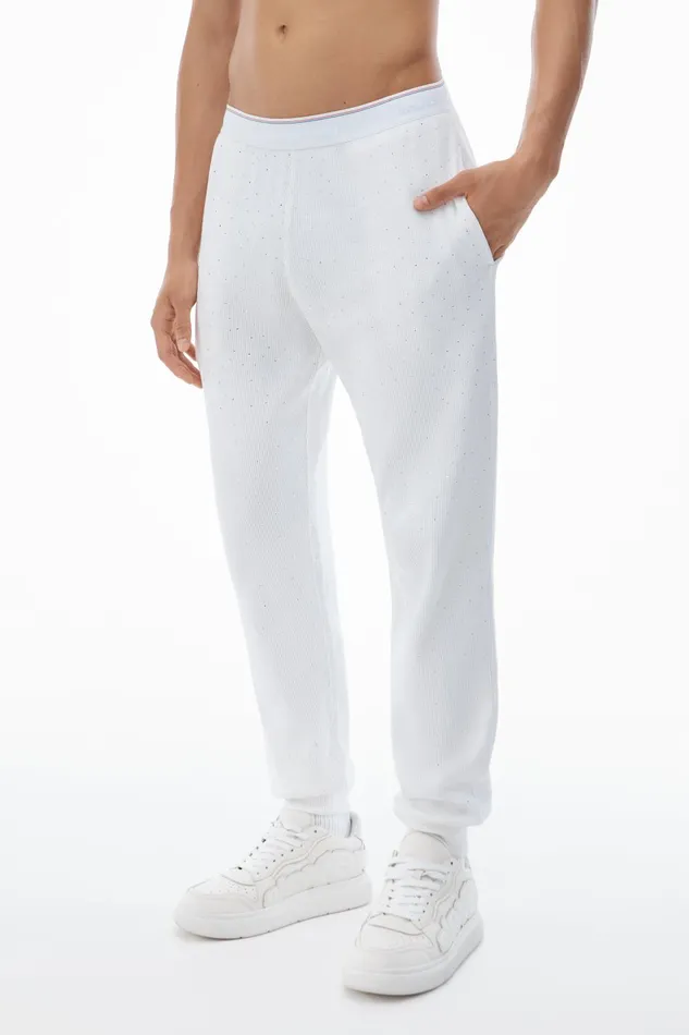 Alexander Wang Bodywear Crystal Hotfix Jogger Pant In Waffle Knit
