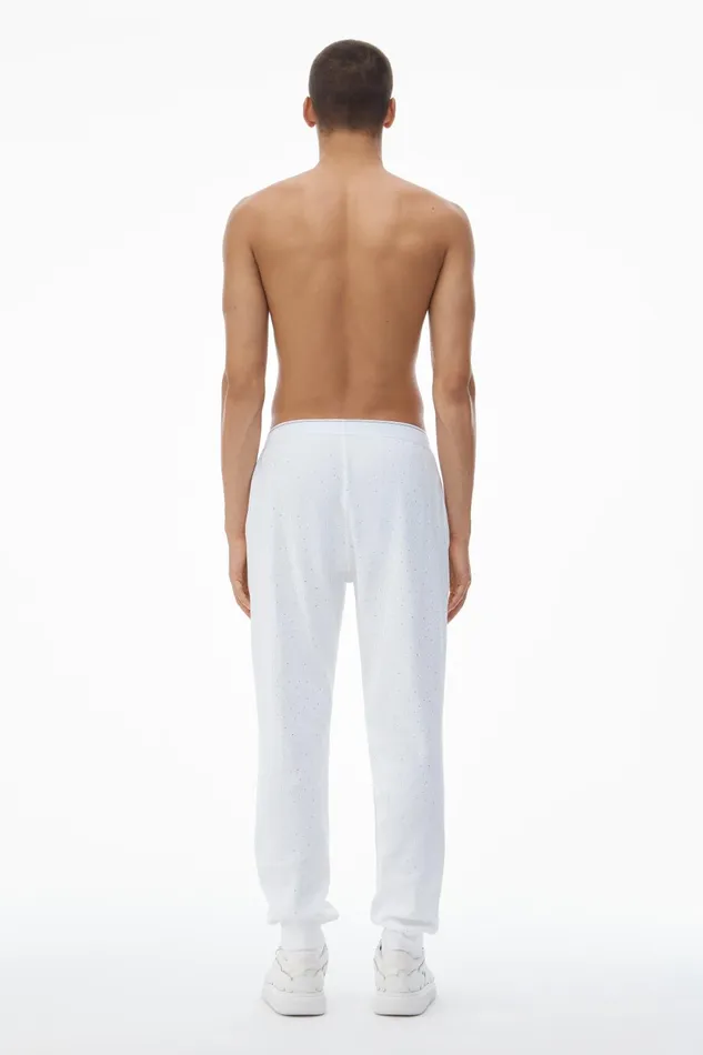 Alexander Wang Bodywear Crystal Hotfix Jogger Pant In Waffle Knit