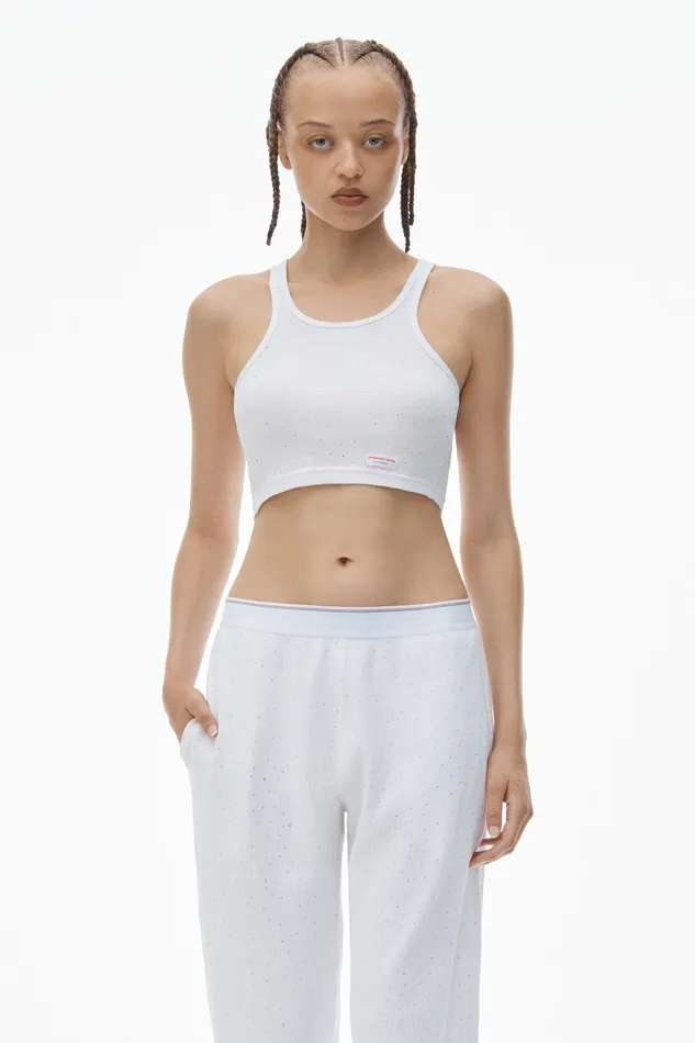 Alexander Wang Bodywear Crystal Hotfix Jogger Pant In Waffle Knit