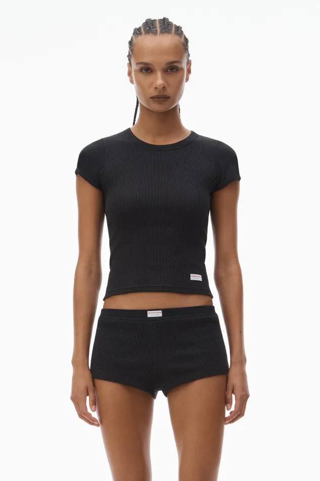 Alexander Wang Bodywear Crystal Hotfix Short Sleeve Crewneck Tee