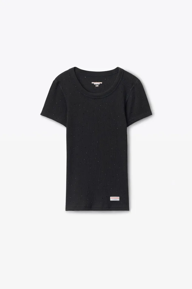 Alexander Wang Bodywear Crystal Hotfix Short Sleeve Crewneck Tee
