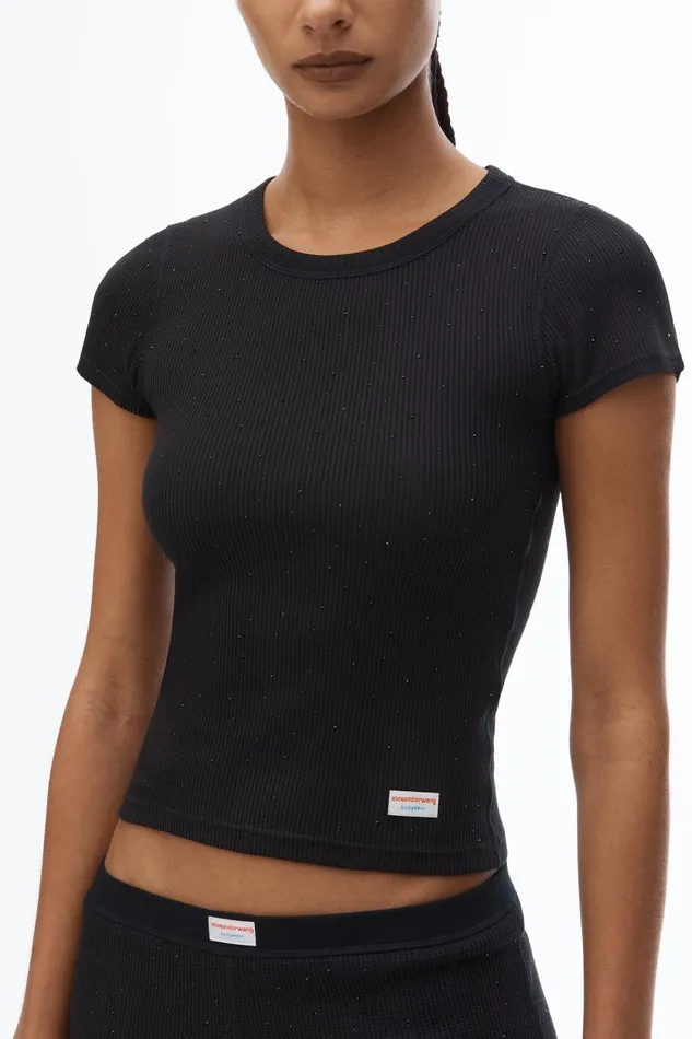 Alexander Wang Bodywear Crystal Hotfix Short Sleeve Crewneck Tee