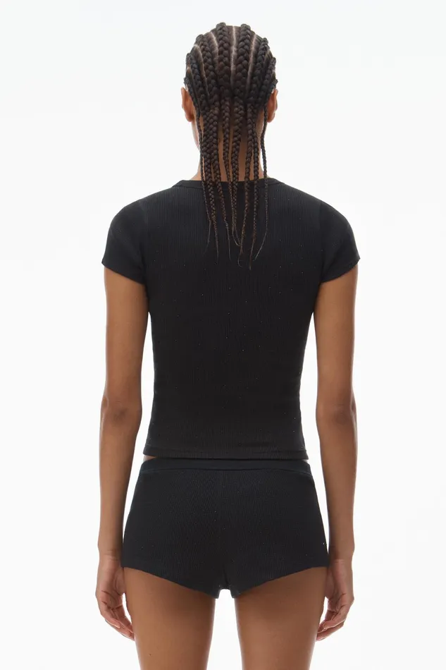 Alexander Wang Bodywear Crystal Hotfix Short Sleeve Crewneck Tee
