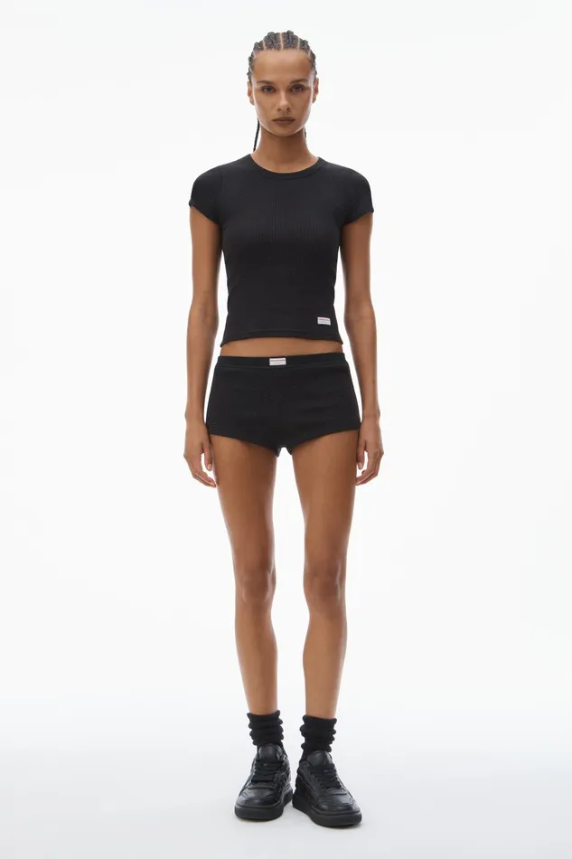 Alexander Wang Bodywear Crystal Hotfix Short Sleeve Crewneck Tee