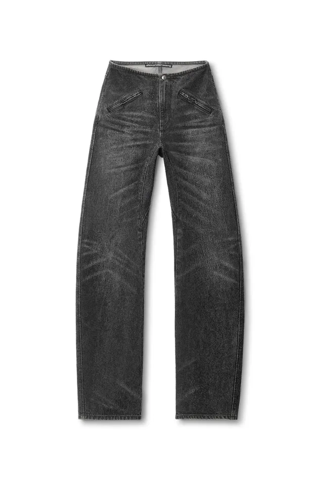 Alexander Wang Pants Clear Crystal Hotfix Moto Pant In Cotton Denim 8211 Women