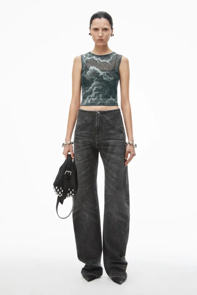 Alexander Wang Pants Clear Crystal Hotfix Moto Pant In Cotton Denim 8211 Women
