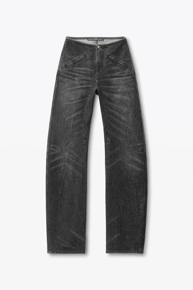Alexander Wang Pants Clear Crystal Hotfix Moto Pant In Cotton Denim 8211 Women