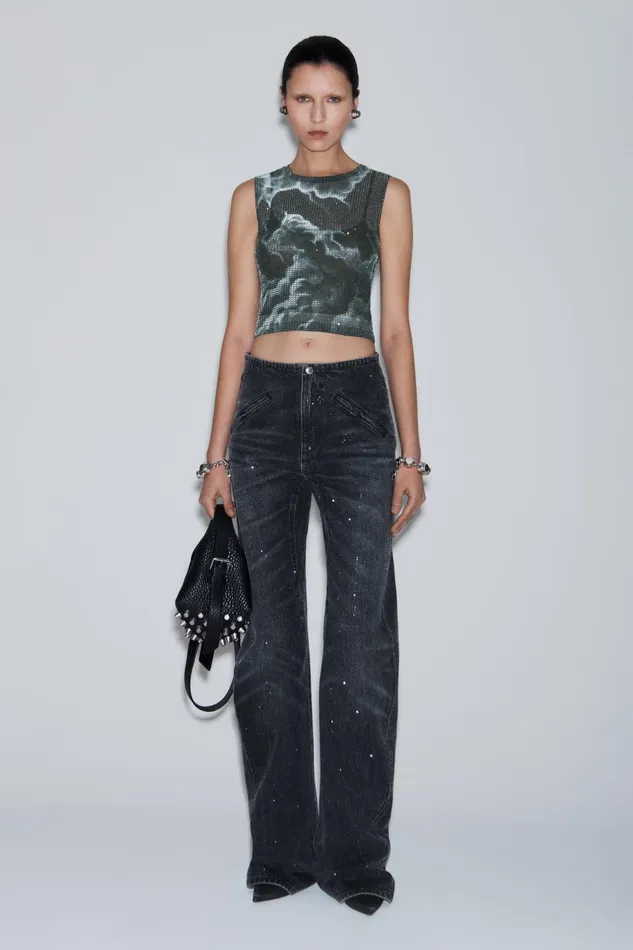 Alexander Wang Pants Clear Crystal Hotfix Moto Pant In Cotton Denim 8211 Women