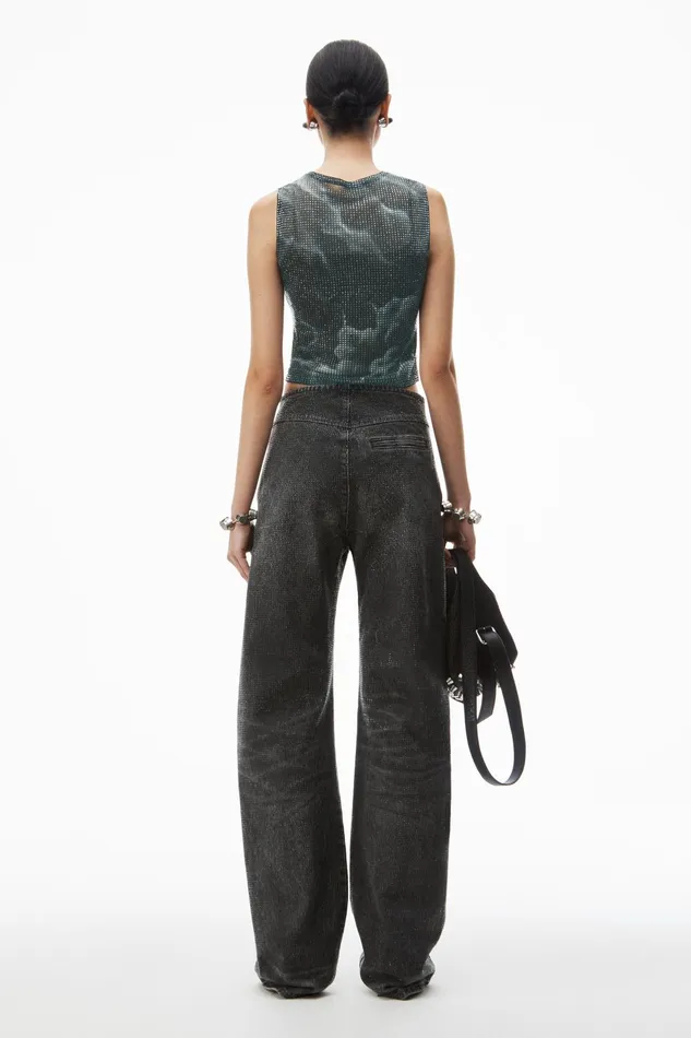 Alexander Wang Pants Clear Crystal Hotfix Moto Pant In Cotton Denim 8211 Women