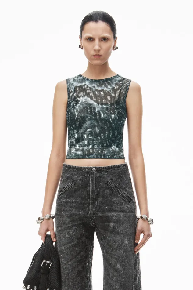 Alexander Wang Pants Clear Crystal Hotfix Moto Pant In Cotton Denim 8211 Women