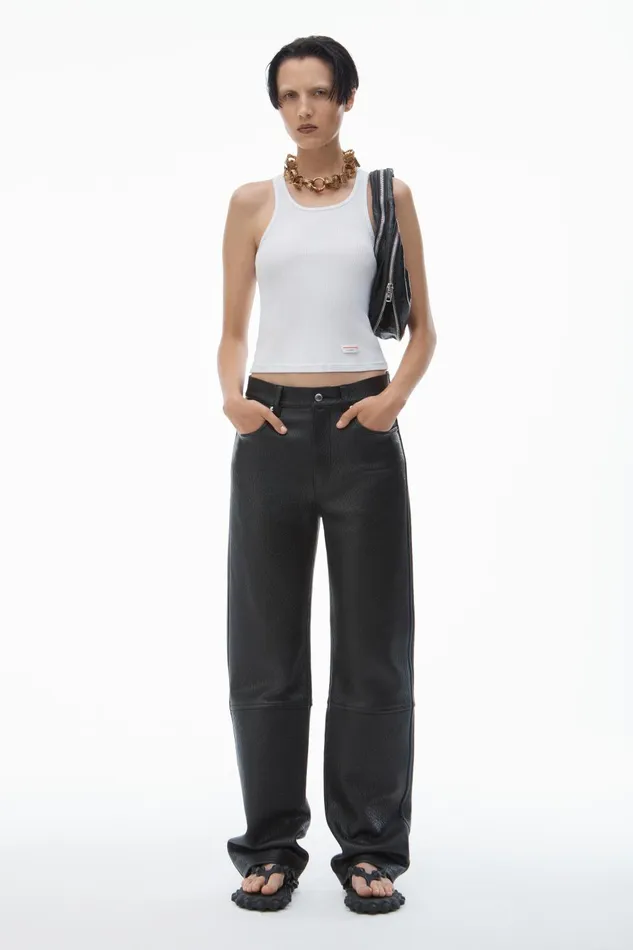Alexander Wang Pants Ez 8211 Mid Rise Relaxed Straight Pant In Primal Nappa Lambskin Leather 8211 Women