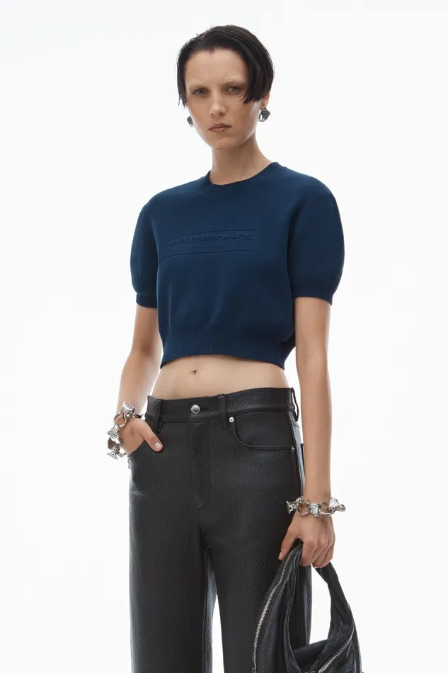 Alexander Wang Sweaters LogoEmbossed Tee In RibKnit 8211 Women