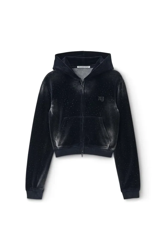 Alexander Wang Sweatshirts Hoodie With Clear Bead Hotfix In Crushed Velour 8211 Women