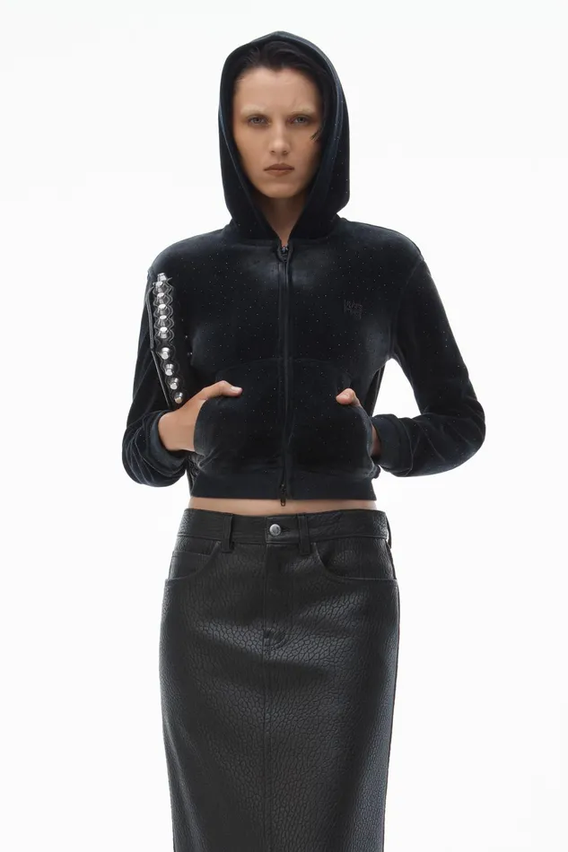Alexander Wang Sweatshirts Hoodie With Clear Bead Hotfix In Crushed Velour 8211 Women
