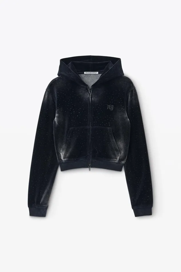 Alexander Wang Sweatshirts Hoodie With Clear Bead Hotfix In Crushed Velour 8211 Women
